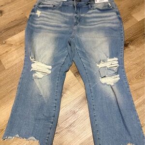 Judy Blue Light Blue Distressed Straight Leg Jeans capri size 22W!
